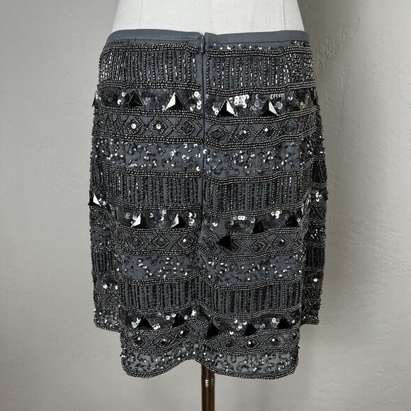 Yumi Kim Mini Skirt Ana Gray Black Beaded Sequin Size Small FLAWS - Picture 5 of 13